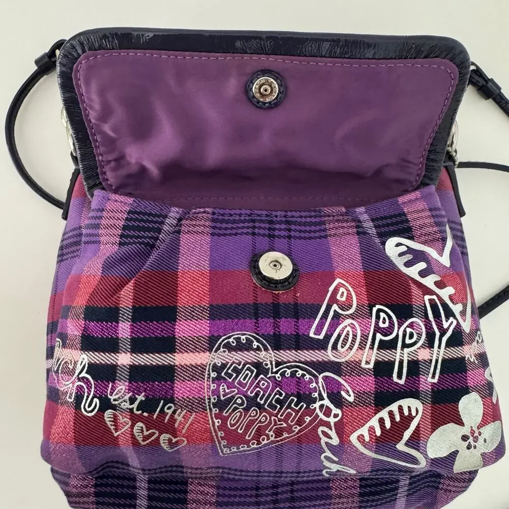 Coach Poppy Tartan Plaid Crossbody Bag Vintage Y2K Purple